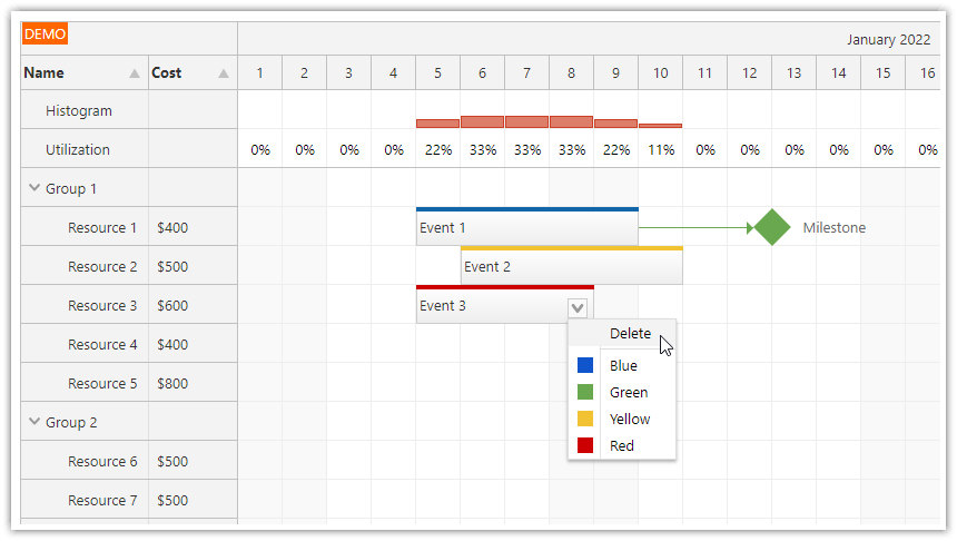 javascript scheduler component html5