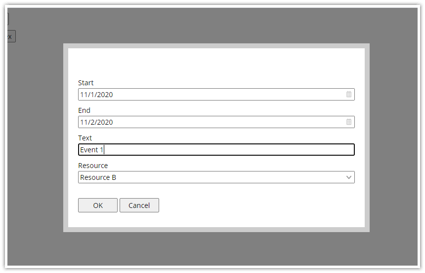 daypilot modal form multiple fields