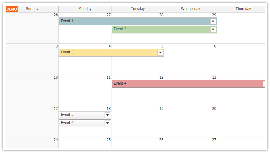 html5 monthly calendar component javascript